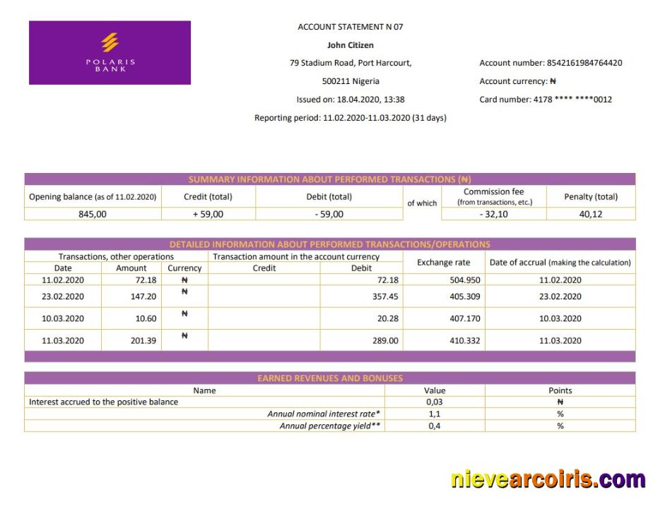 Nigeria Polaris Bank statement